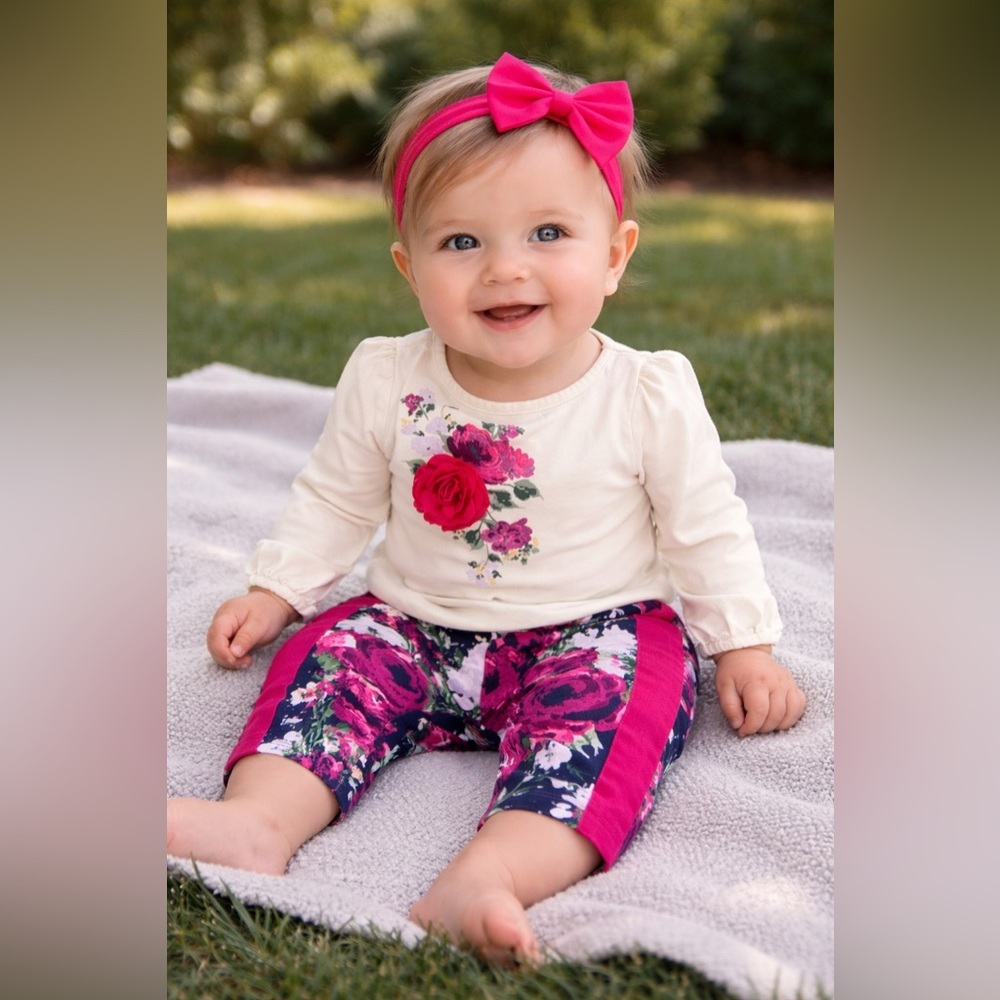 Janie and Jack Cream Top with Pink Floral Design and Pants